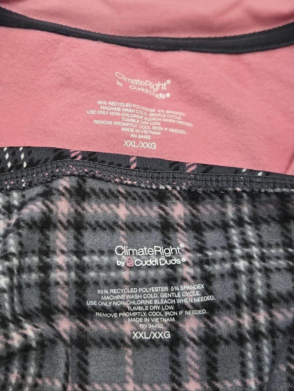 ClimateRight by Cuddl Duds Gray and Pink Tartan Plaid Pajamas, Size XXL